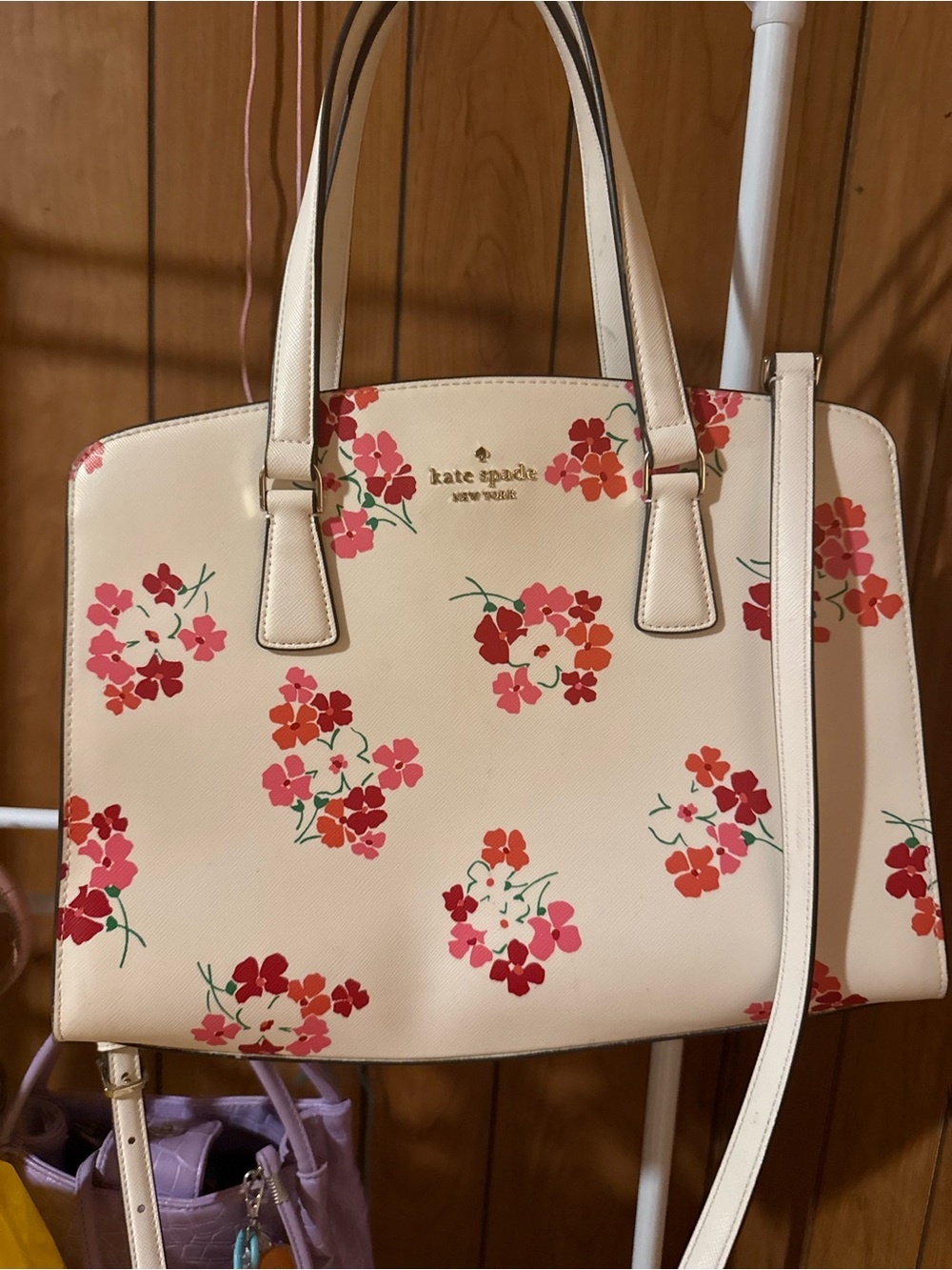 kate spade Cream Floral Tote Bag with cross body strap perfect for springtime